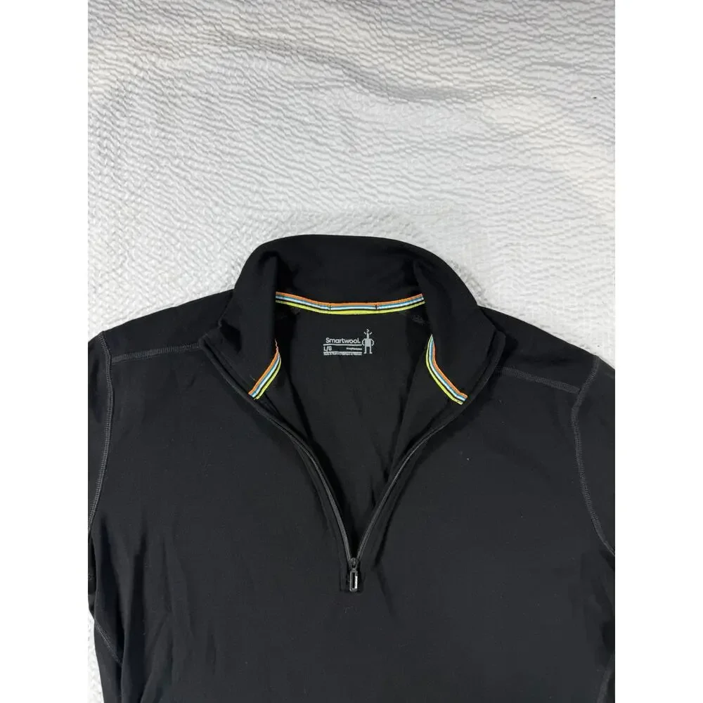 Smartwool Sweater Mens Large Black Quarter Zip Wool Pullover Long Sleeve